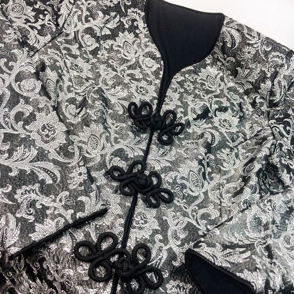 Silver Floral Mandarin Evening Jacket Chinese Frog Knot Front Closure Sz PS - Picture 5 of 11